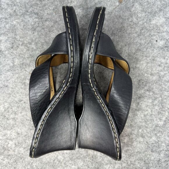 Born Wedge Sandals Women's Size 8 Black Soft Leather Comfort Strappy - Picture 7 of 9